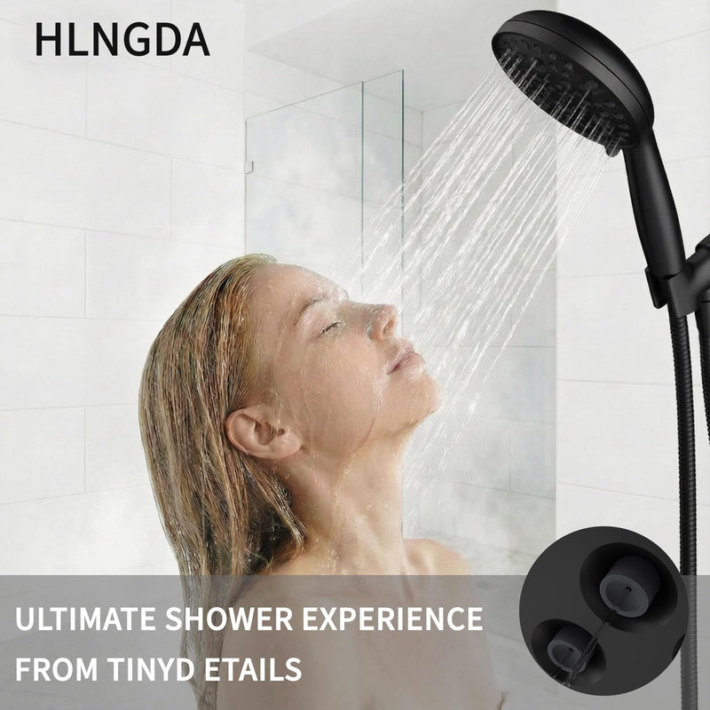 High Pressure Rain Handheld Shower Head Set,Anti-clog Nozzles with Handheld Spray Combo,Fixed Showerhead 6-Mode,59 Inch Hose Bracket Teflon Tape Rubber Washers,Matte Black(MLJ-SC001SGN-2YHS) MLJ-SC001SGN-2YHS