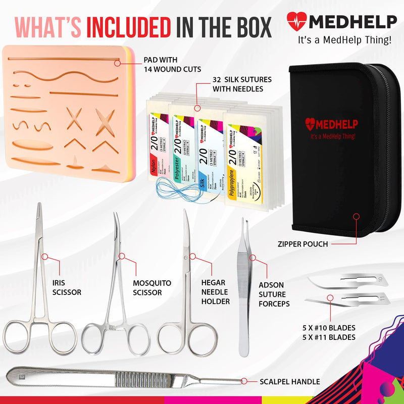 49 PCS Suture Practice Kit, Complete Medical Suture Kit for Surgical Training: Silicone Suture Pad, Sterile Sutures Thread with Needle, Scalpels Surgical, Gift for Medical Students Professional Grade Kit - Black - NewNest Australia