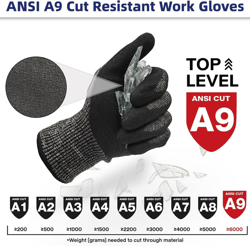 Schwer ProGuard Highest Level Cut Resistant Work Gloves PR3326 for Extreme Protection，ANSI A9 Cut Gloves with Reinforced Thumb, Non Slip, Breathable, Durable, Touch-screen, PFAS Free, Black 1 Pair（L） Large