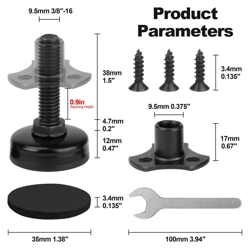 FivePears Heavy Duty Adjustable Furniture Levelers, 2640Lbs Max Support of 8pcs, Furniture Leveling Feet for Sofas, Cabinets, Tables, Chairs, Workbench, 3/8”-16 Thread T-Nut Kit, Black 1