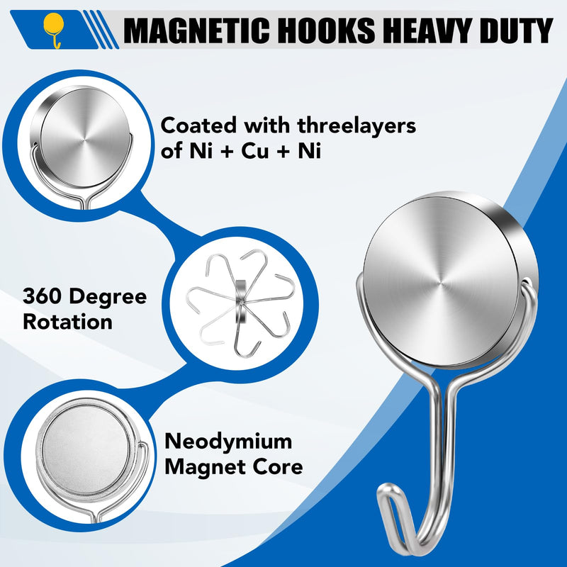 LOVIMAG Magnetic Hooks for Cruise Cabins, 60Lbs Swivel Magnetic Hooks Heavy Duty, Cruise Ship Essentials, Locker Accessories, Magnetic Hook for Classroom, Refrigerator, Hanging, Grill -6 Pack 6p
