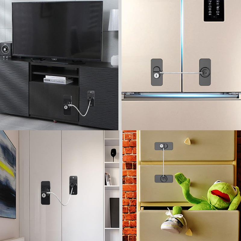 Fridge Lock (4 Pack),Refrigerator Lock with Keys,for Fridge, Cabinet Locks, Drawers, Dishwasher, Toilet and Child Safety Cabinet Locks, Traceless Adhesive No Drilling (Black) Black 4pack