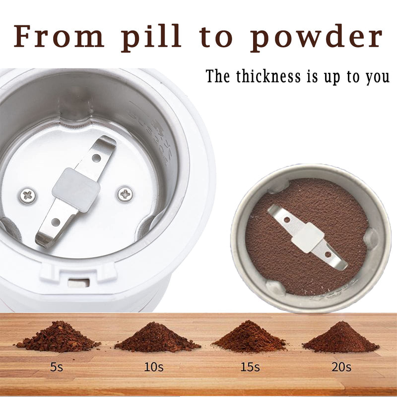 Electric Multifunctional Grinder.Electric Pill Crusher Grinder for Small or Large Pills,to Fine Powder. Pill Crusher Pulverizer Grinder for Elders or Pets. Small Dose Coffee Bean Grinder. (White) White
