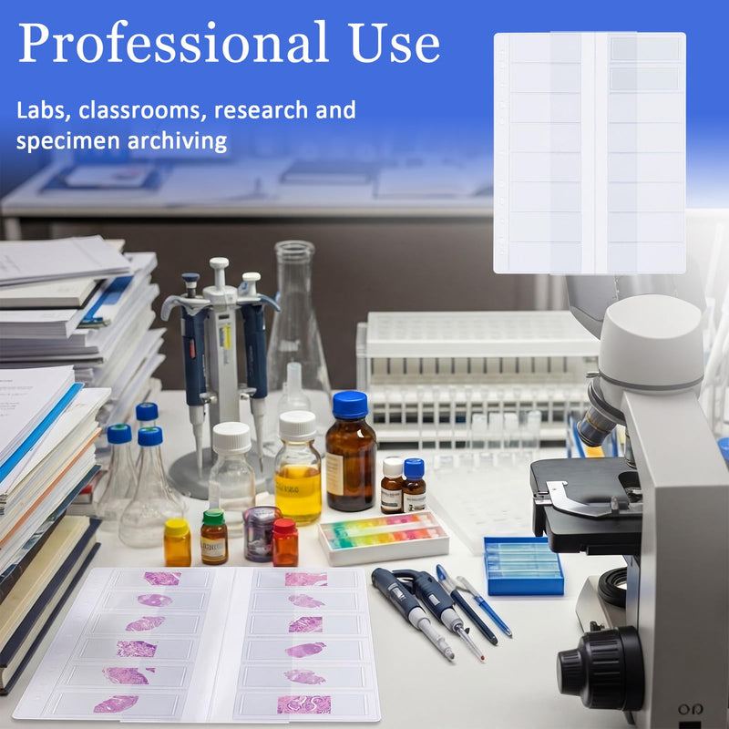 Sabary 10 Pack Microscope Slide Holder Pages for 3 Ring Binder, Holds 160 Standard 25 x 75 mm Glass Slides, Clear Slide Storage Sheets for Lab, School, Research, Specimen Collection Organizer
