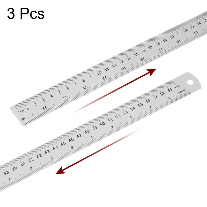 HARFINGTON 3pcs 24 Inch 60cm Aluminum Metal Ruler Set with Conversion Table and Rounded Corners 24"