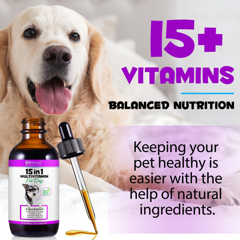 15 in 1 Dog Multivitamin Drops for Dogs - Dog Vitamins & Supplements Natural Dog Multivitamins and Minerals - Glucosamine, MSM for Skin & Coat, Heart Health, Bones, Joint, Immune System Support 15 in 1 Dog Multivitamin - PawsPlanet Australia