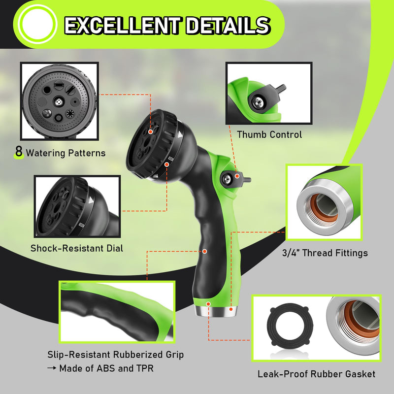 SPECILITE Garden Hose Nozzle with 8 Adjustable Spray Patterns, ABS Hose Sprayer Nozzles with Thumb Control On Off Valve for Easy Flow Control, Use for Watering Plants & Lawns, Washing Cars & Pets