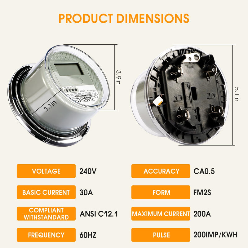 240V 3 Wire Digital Electric KWH Meter, RV Watt Hour Energy Meter, Power Consumption Monitor for RV Trailer, Camper & Home Electrical System (240, Volts (AC)) 240 Volts (AC)