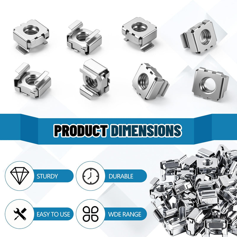 10-32 Galvanized Cage Nuts 200 Pack, Zinc Plated Floating Design for 19 Inch Server Rack Cabinet Square Hole Rails Mounting Fasteners
