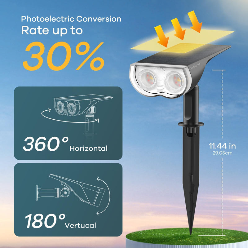 Linkind StarRay Solar Spot Lights Outdoor, IP67 Waterproof Dusk-to-Dawn Landscape Spotlights, 6500K Daylight Wall Lights for Garden Yard, Garden, Yard, (Cool White, 2 Pack) Cool White