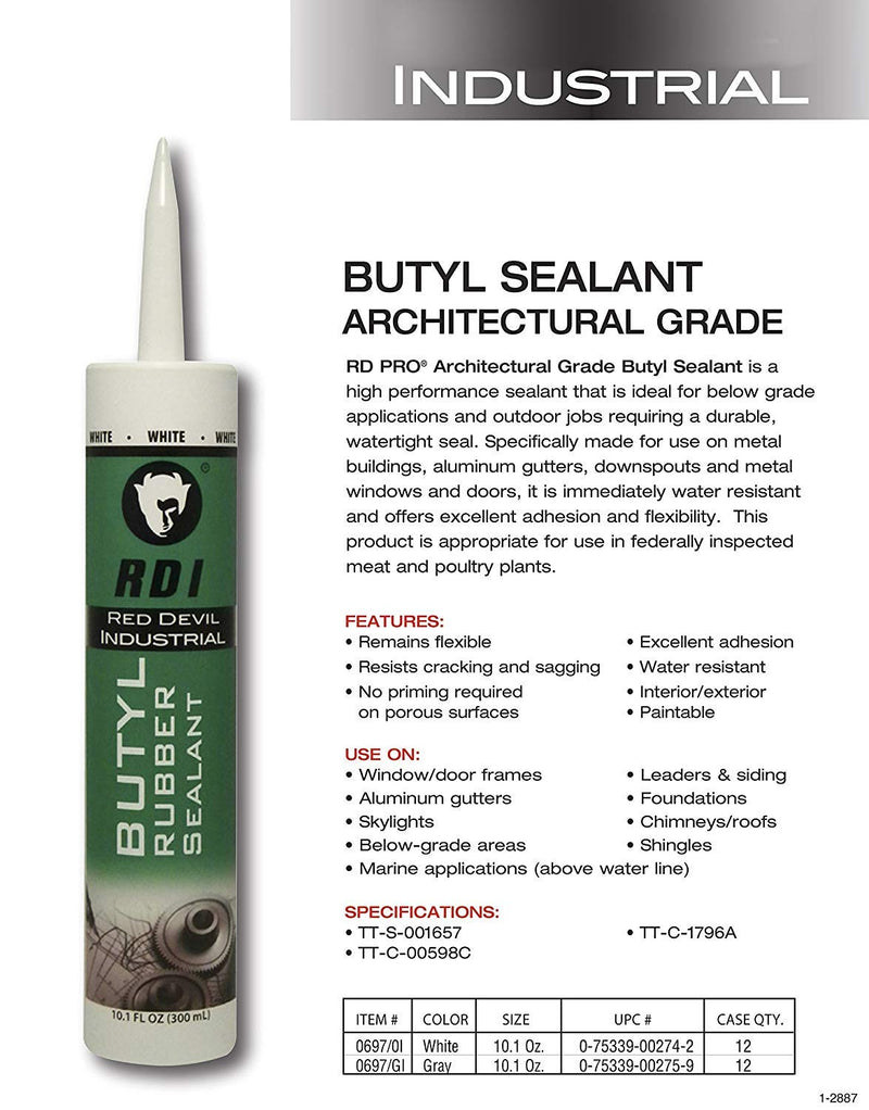 Red Devil 06970I RD Pro Butyl Rubber Sealant, 10.1 Fl oz (300 ml) 1-Pack, White 1 - Pack - NewNest Australia