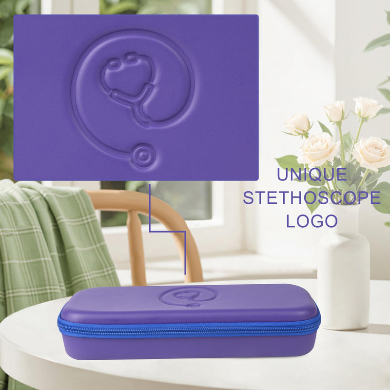 Portable Carrying Stethoscope Case Compatible with 3M Littmann Classic III, Lightweight II S.E, Cardiology, MDF, Hard Shell Case with Mesh Pocket for Accessories Medical Scissors Thermometer (Blue)