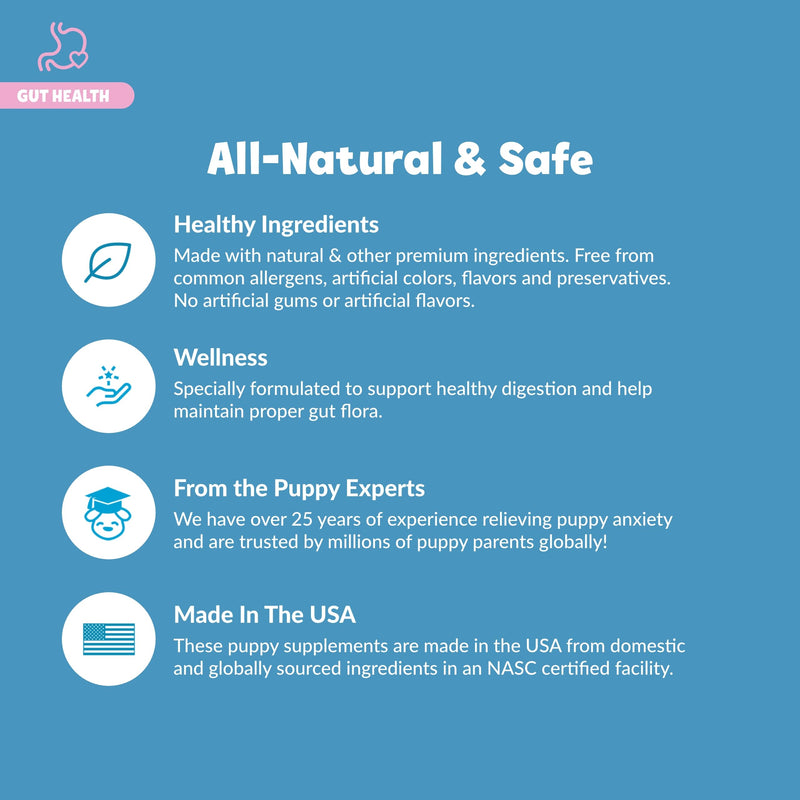 Snuggle Puppy Puppy Bites Gut Health Supplement - Dog Probiotics & Prebiotics for Gut Health - Pet Supplement and Supplies for Dog Health - Dog Digestive Health Support - 60 Soft Chews - PawsPlanet Australia