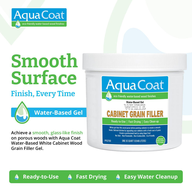 AquaCoat Water-Based White Cabinet Wood Grain Filler Gel – Fast Drying, Low Odor White Wood Filler, Sandable & Paintable for Interior & Exterior Repairs, Upgrades & Restorations – 32 oz 32 Fl Oz (Pack of 1)