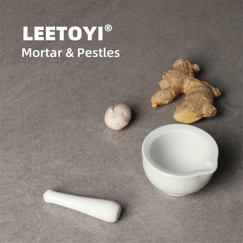 LEETOYI Porcelain Small Mortar and Pestle, Ceramic Herb Grinder Pill Crusher Set, 3.3 inch White 3.3-inch