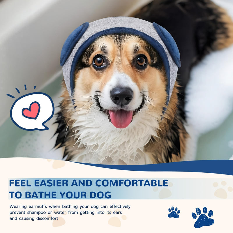 Thickened Dog Ear Muffs for Noise Cancellation–5 Sizes Adjustable Strap No Shake Ear Wrap for Anxiety Relief Fireworks Thunder Grooming Bathing & Hematoma Recovery for Small Medium Large Dogs-XXL XX-Large Blue