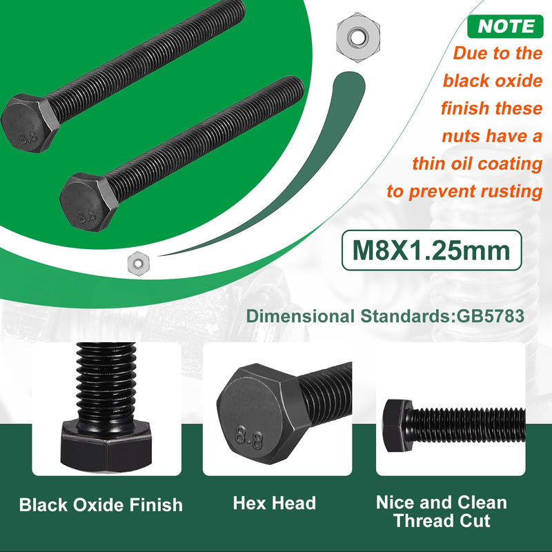 M8 Hex Bolts M8x150mm Hex Head Bolts Carbon Steel Black Oxide M8-1.25 Hex Bolt Fully Threaded 8.8 Grade Hex Tap Bolts Metric Hexagon Head Screw Machine Bolts Right Hand External Hex Drive 3Pcs 3pcs M8