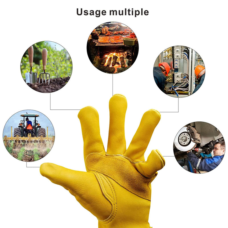Leather Work Gloves for Men & Women, Reinforced Durable Gardening Gloves,Cowhide Work Gloves,Puncture & Cut Resistant Golden Large