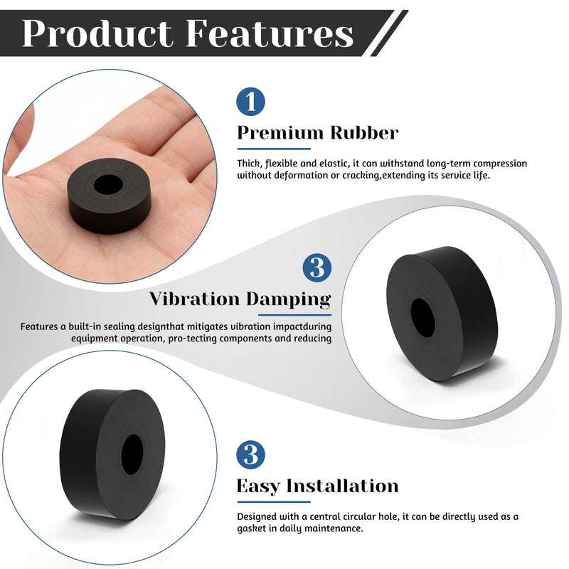 32 PCS Multi Purpose Rubber Spacer, 1-2/5" OD x 3/8" ID x 3/8" Thickness Rubber Washers for Screws, Anti Vibration Pads for Bolts, Car, Boat, Home (35 * 10 * 10mm) 32