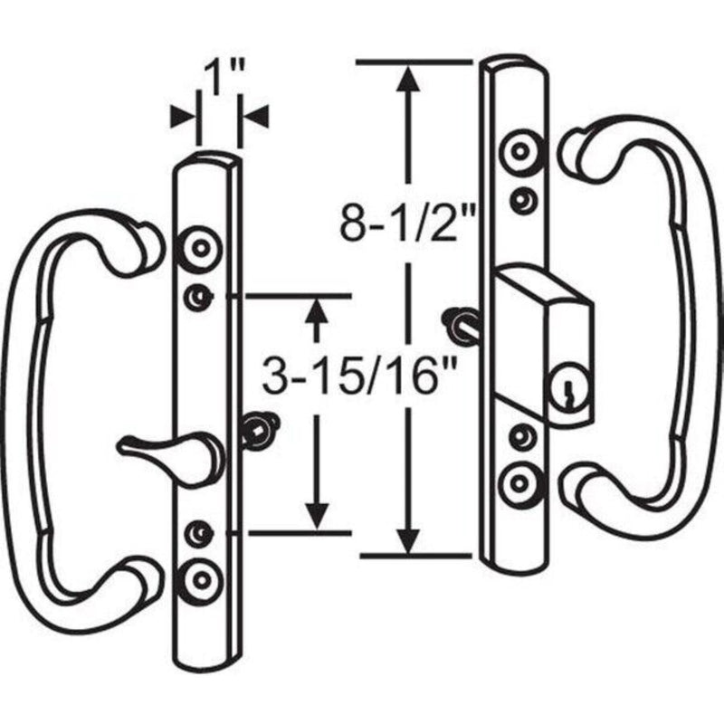 8.5" Legacy Sliding Patio Glass Door Offset Latch White Handle Set with Keys - Sash Controls 2265 Keyed Lock - Fits 3-15/16" Screw Hole Spacing and 1-1/4" to 2-1/4" Door Thickness