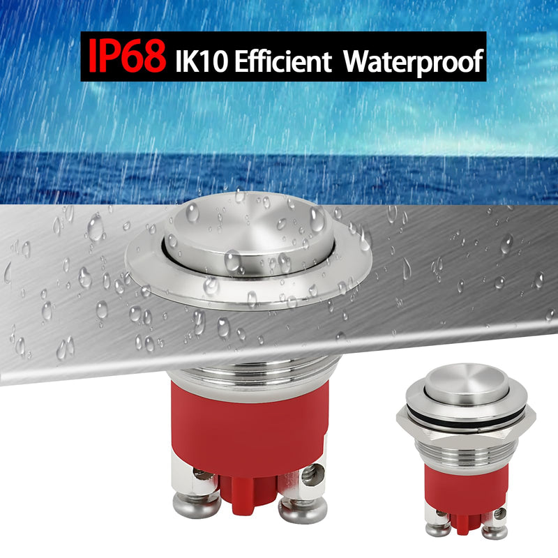 5Pcs IP68 Waterproof, 19mm Momentary Push Button Switch, 5 Amp 316 Stainless Steel, High Top 5V- 250V AC/DC 1NO SPST for Car, Ships or Sea Silver High Round IP68 Waterproof 5Pcs