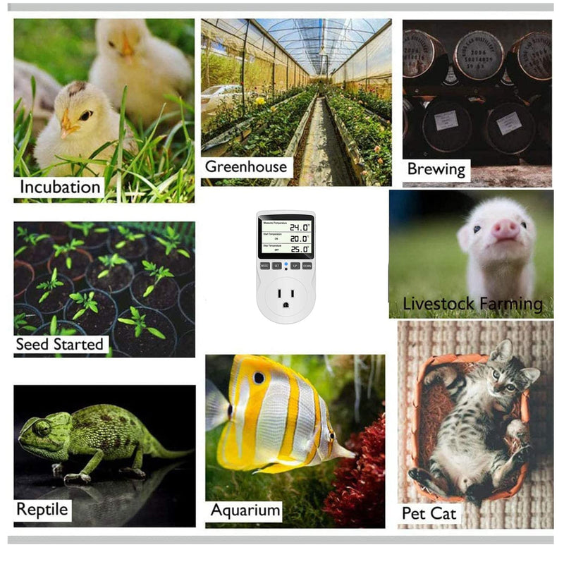 KABASI Digital Temperature Controller, LCD Screen Heating Cooling Reptile Thermostat with Sensor Probe for Snake, Lizard, Incubator, Brewing, Incubator, Greenhouse, Terrarium ℉/℃ 15A 1800W 120V Classics