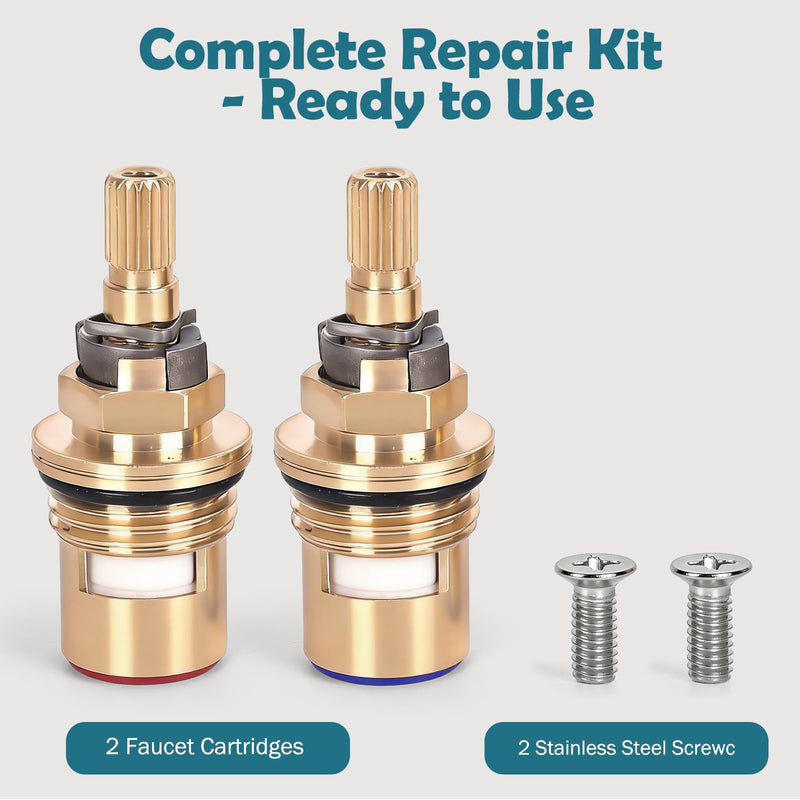 2 Pack Faucet Cartridge Replacement Compatible with Kohler K-GP77005-RP & K-GP77006-RP - Brass Ceramic Cartridge for Kitchen, Bathroom, and Shower Faucets Cold and Hot Water