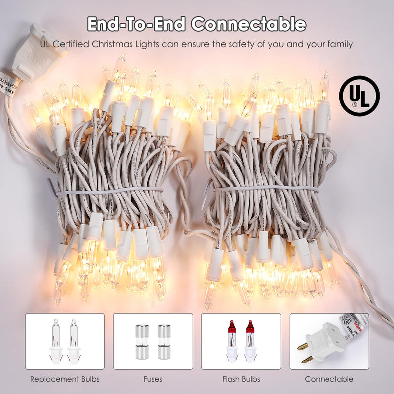 Christmas Lights 100 Count Clear Mini Lights White Wire UL Certified Connectable Warm White String Lights for Christmas Tree,Garland,Home,Patio, Wedding,Party,Festival Decor 100 Count 21Ft