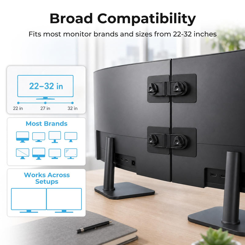 4-Pack Magnetic Monitor Connection Bracket Universal Monitor Alignment Clips with Position Sticker Angle Adjustable Magnetic Dual Monitor Connectors for Curved and Flat Screen with Strong Adhesive