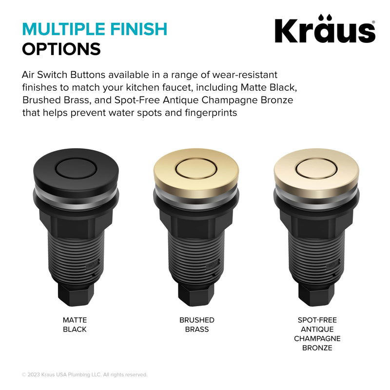 KRAUS Garbage Disposal Air Switch Kit in Spot-Free Stainless Steel with Push Button, AC Adapter, Power Cord, and Air Tube Included, KWDA-200SFS