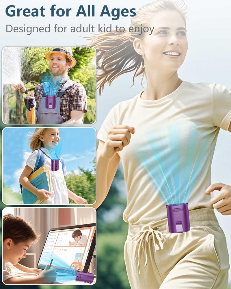Portable Fan Rechargeable Waistband-Compact Lightweight Waist Fan Clip On Undershirt Pant Belt Pocket,Purple Noiseless Personal Cooling Fans Hangs for Your Neck,Waist Band Body AC for Woman Man Kid Dark Purple