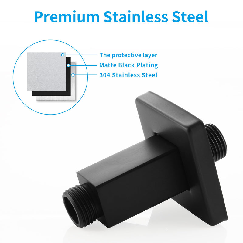 Straight Shower Arm with Flange Ceiling Mount Square Shower Extender for Fixed Shower Head 3 Inch Rainfall Shower Head Arm Extension, Matte Black Square Black