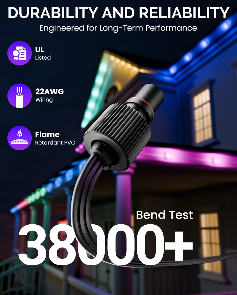 16FT Extension Cable for Govee Permanent Outdoor Lights Series, Waterproof Extension Cord for Govee H705A H705B H705C, H705D H705E H705F, H706A H706B H706C, H805A H805B H805C, 3 Pack, Black 16FT-3 PACK