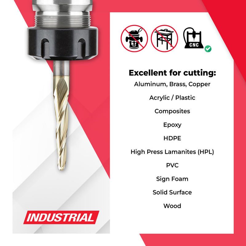 Amana Tool Up Cut Spiral CNC Router Bits for 2D/3D Carving, ZrN Coated, 46286-S, 3.6 Deg Angle Ball Nose x 1/8 D x 1/16 R x 1 x 1/4 SHK x 3 Flute 0.125 inch