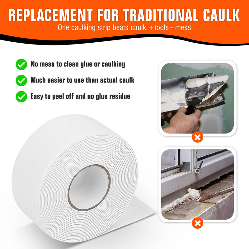 White Caulk Tape Waterproof Self Adhesive,Toilet Strip Caulk Tape, Bathtub Caulk Sealing Strip Tape for Bathroom Caulking Tape Shower Caulk 1