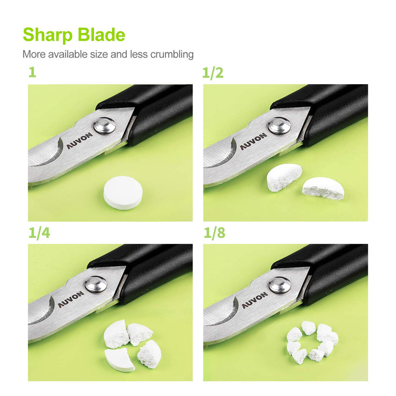 AUVON Scissors-Shaped Pill Cutter, Sharp Blade Pill Splitter for Easily Dividing Most 5-15mm Vitamins, Tablets and Medications in Half Black