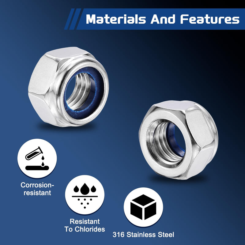 25Pcs Nylon Locking Hex Nuts - [M14 x 2mm], 316 Stainless Steel(18-8) Hardware Nuts, Silver,for Automotive, Aerospace, Industrial Applications Use M14 x 2mm 25