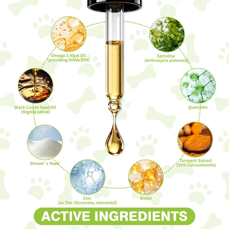 Natural Flea and Tick Prevention Liquid Drops for Dogs-Supports Skin & Coat Health – 60ml (2 FL OZ) –for All Breeds & Sizes