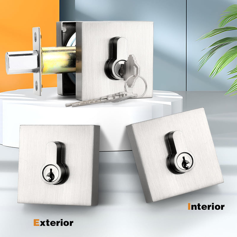 Probrico Satin Nickel Double Cylinder Deadbolt,Keyed Both Side,Residential Security Square Door Lock for Interior and Exterior,3Pack 3