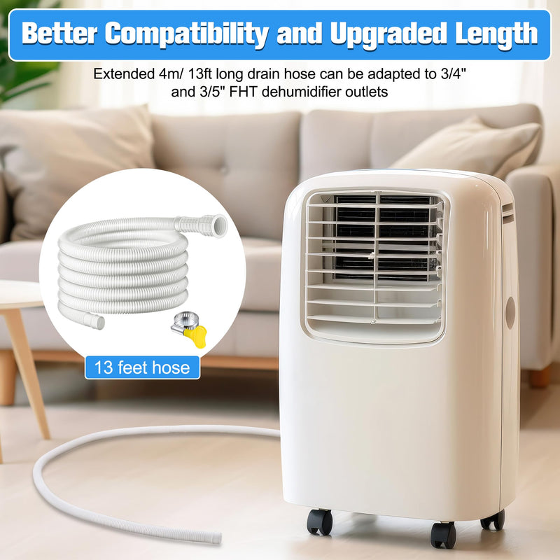 Saillong Patent Pending Dehumidifier Drain Hose, Flexible Universal Drain Hose with Cuttable Rubber Adapter and Connect Clamp, Hose Replacement for Dehumidifiers, Air Conditioners(13 Feet) 13 feet