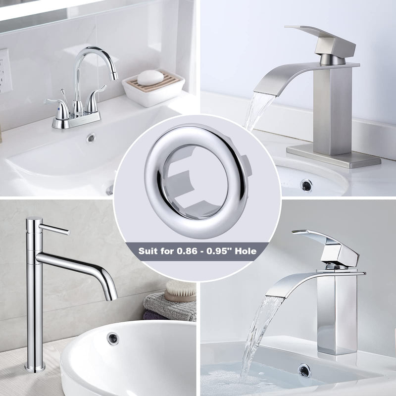 2 Pack Sink Overflow Ring, ARCORA Bathroom Kitchen Sink Basin Trim Overflow Cover Hole Insert Cap Chrome Chrome-2 Pack