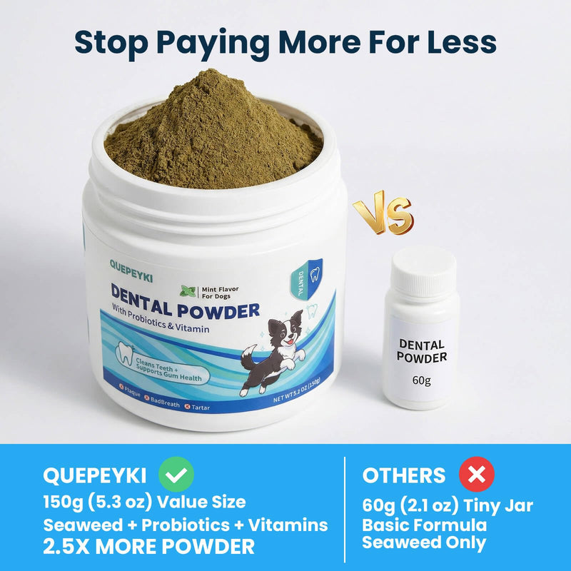 Dog Dental Powder & Breath Freshener for Daily Oral Care, Easy Sprinkle Food Topper with 1B CFU Probiotics, 1200mg Kelp, SHMP, Plaque & Tartar Support, Chicken Liver Flavor, 150g