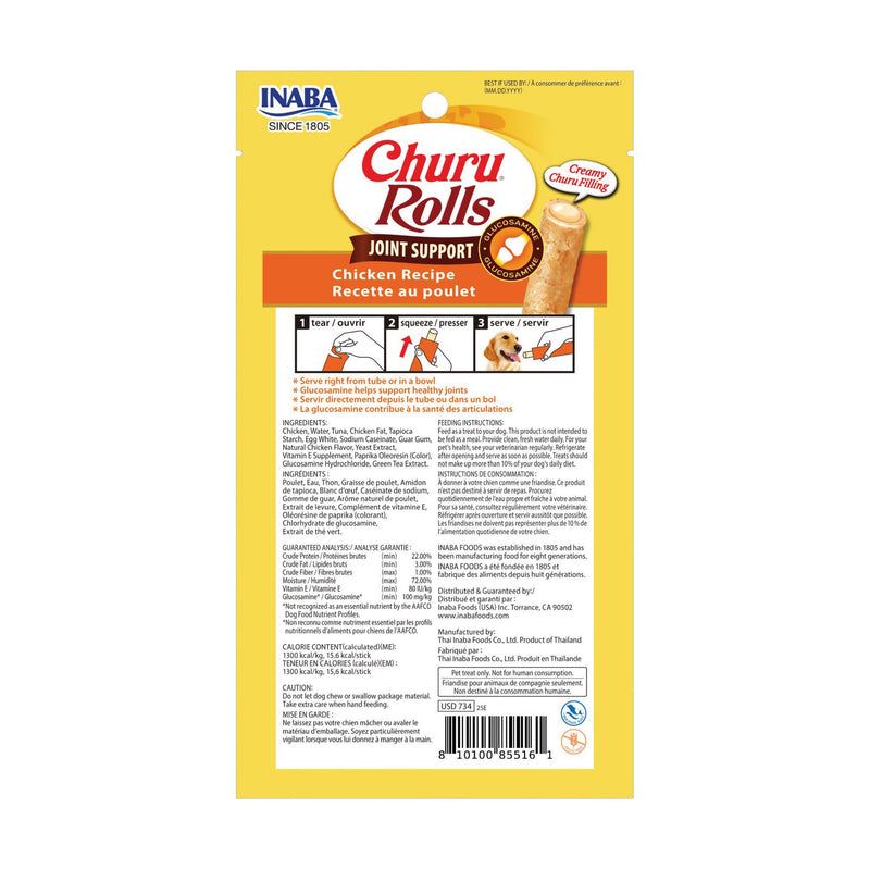 INABA Churu Rolls Joint Support for Dog, Functional Lickable Dog Treat with Taurine & Green Tea Extract, 1.26oz Each, 18 Tubes Total, Chicken Recipe