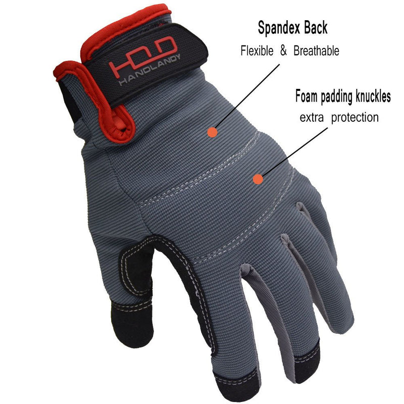 HANDLANDY Work Gloves for Men & Women, Utility Mechanic Working Gloves Touch Screen, Flexible Gardening Gloves for Yard Large (Pack of 6) Grey (6 Pairs)