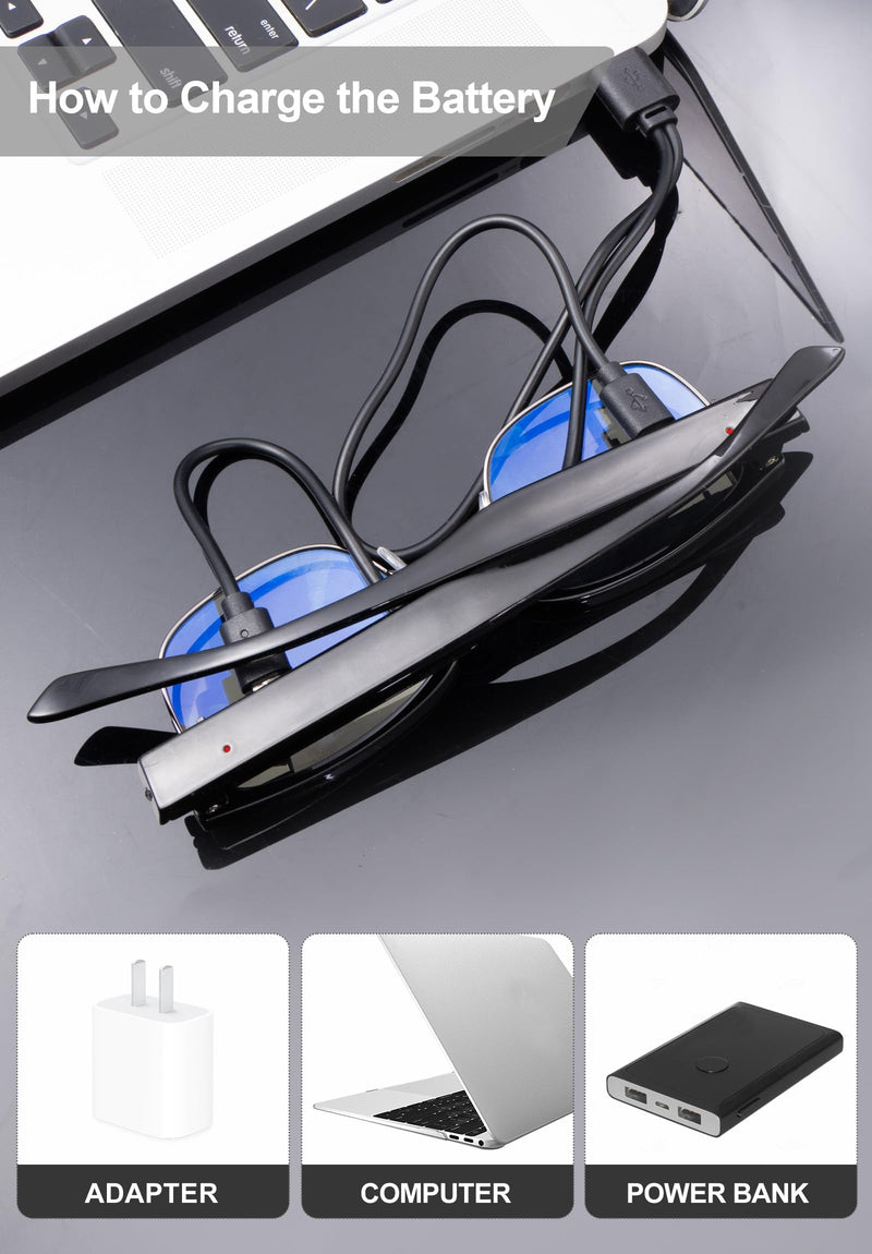 OKH Reading Glasses with Light Metal Frame Magnifier Reading Glasses Rechargeable Bright Led Readers Glasses for Men Women Black 2.0 x