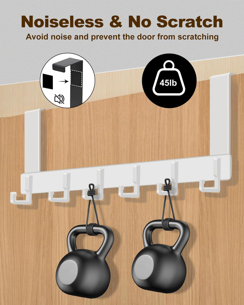 Over The Door Hooks, Sturdy Door Hanger, Large Over The Door Towel Rack with 6 Hooks, Heavy Duty Easy to Install, for Bathroom, Bedroom，Kitchen，Hanging Towels, Coats (White). 1 Pack White