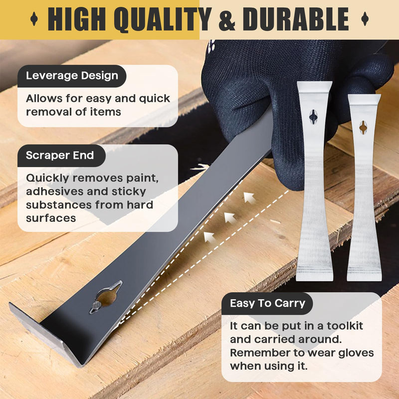 2-Piece 17005 Stainless Steel Pry Bar Scraper Set, 9.25" and 6.7" Trim Puller, Small Flat Pry Bar, Silver Beekeeping Hive Scraper, Bee Hive Hand Tool, 2 Sizes