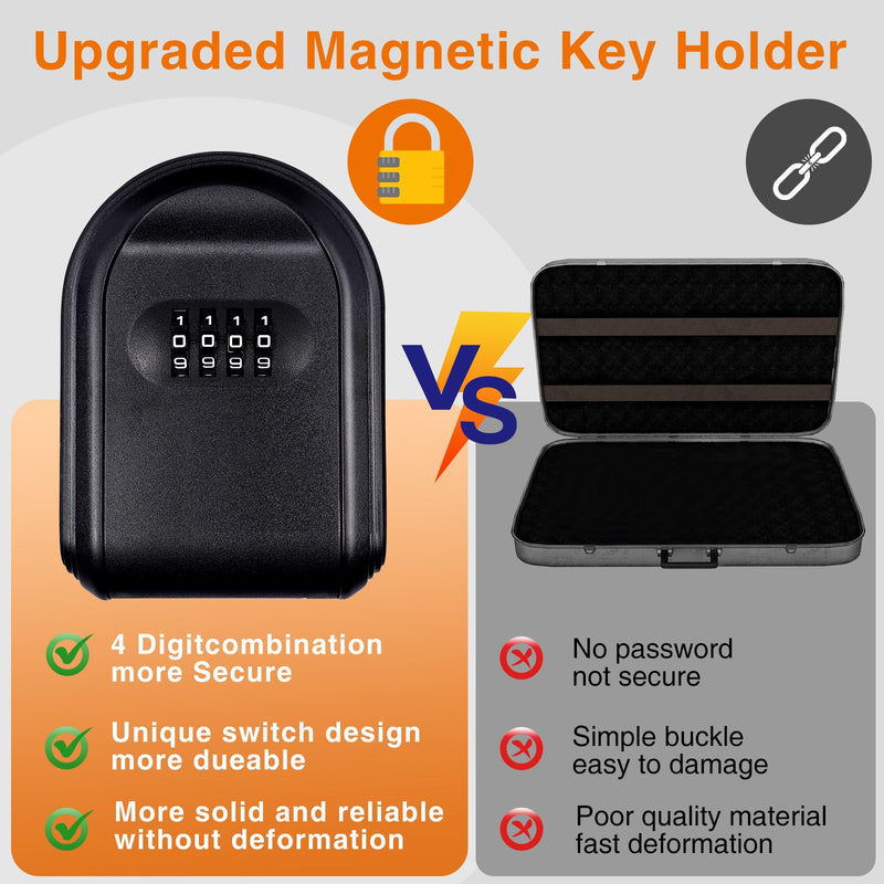 Magnetic Key Box for Under Car with 5 Strong Magnets, Hide a Key Outside with Resettable Combination Lock Box, Waterproof Magnetic Key Holder for Outdoor, Vehicle, Home, or Office Use (1, Black) 1