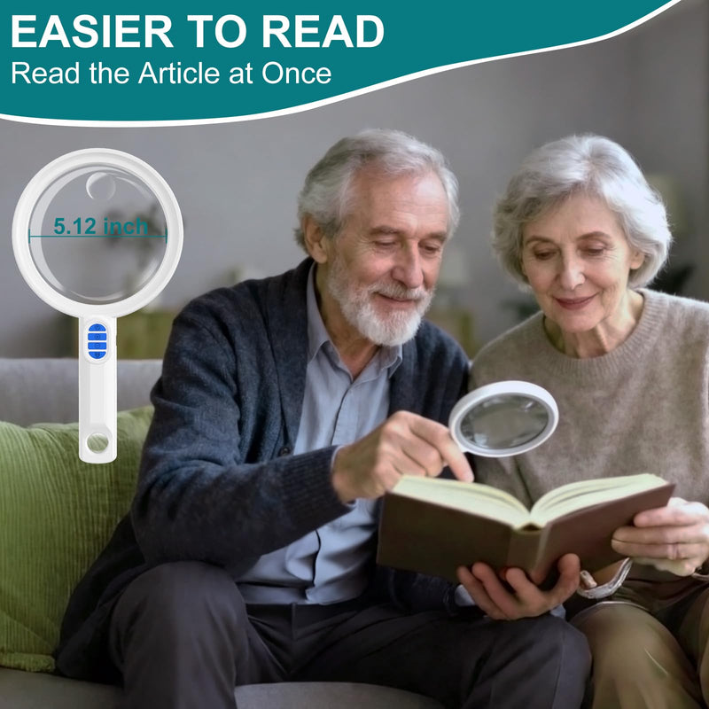 Large Magnifying Glass with Light, 54 LED Rechargeable Lighted Magnifier with 5 Color Modes & 20 Brightness Levels, 10X/20X/45X Handheld Magnifier for Seniors Reading, Coin Inspection