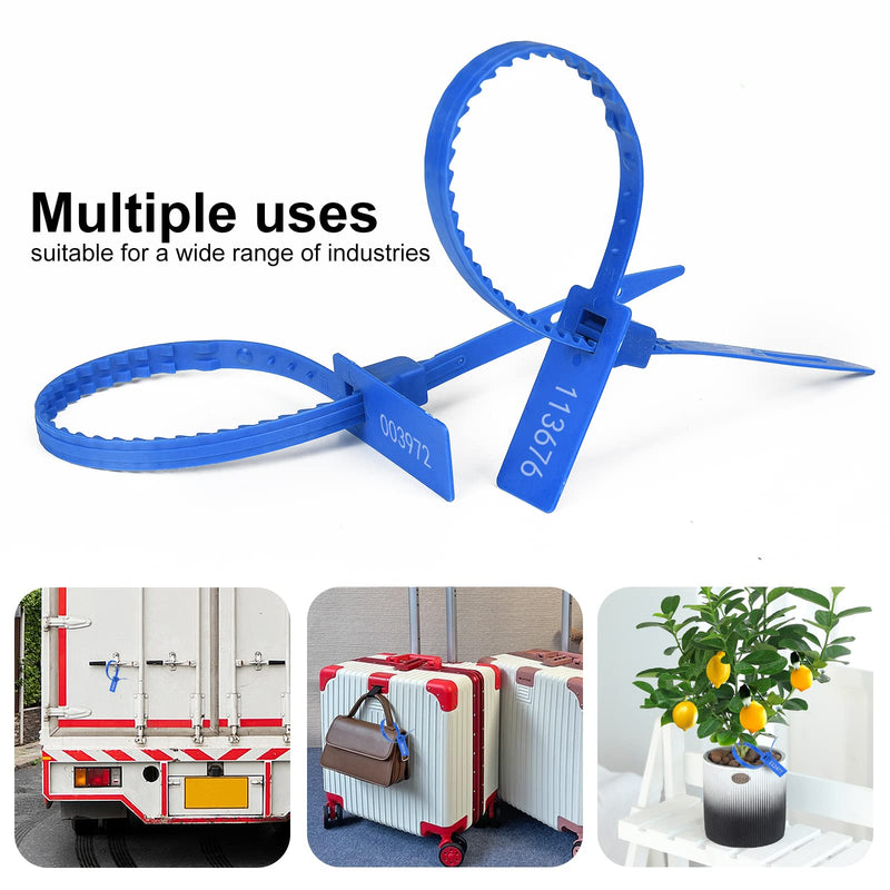 Heavy Duty Plastic Security Seals Self Locking Tamper Evident Shipping Seals Numbered Security Tags Pull Tight Securing Straps Truck Trailer Seals Length 337 mm 13.2" (Blue 100 PCS) Blue